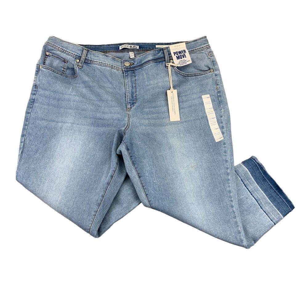 Code‎ Bleu Jeans Womens Plus 22W Blue High-Rise Tapered Leg Weekend Stretch NWT